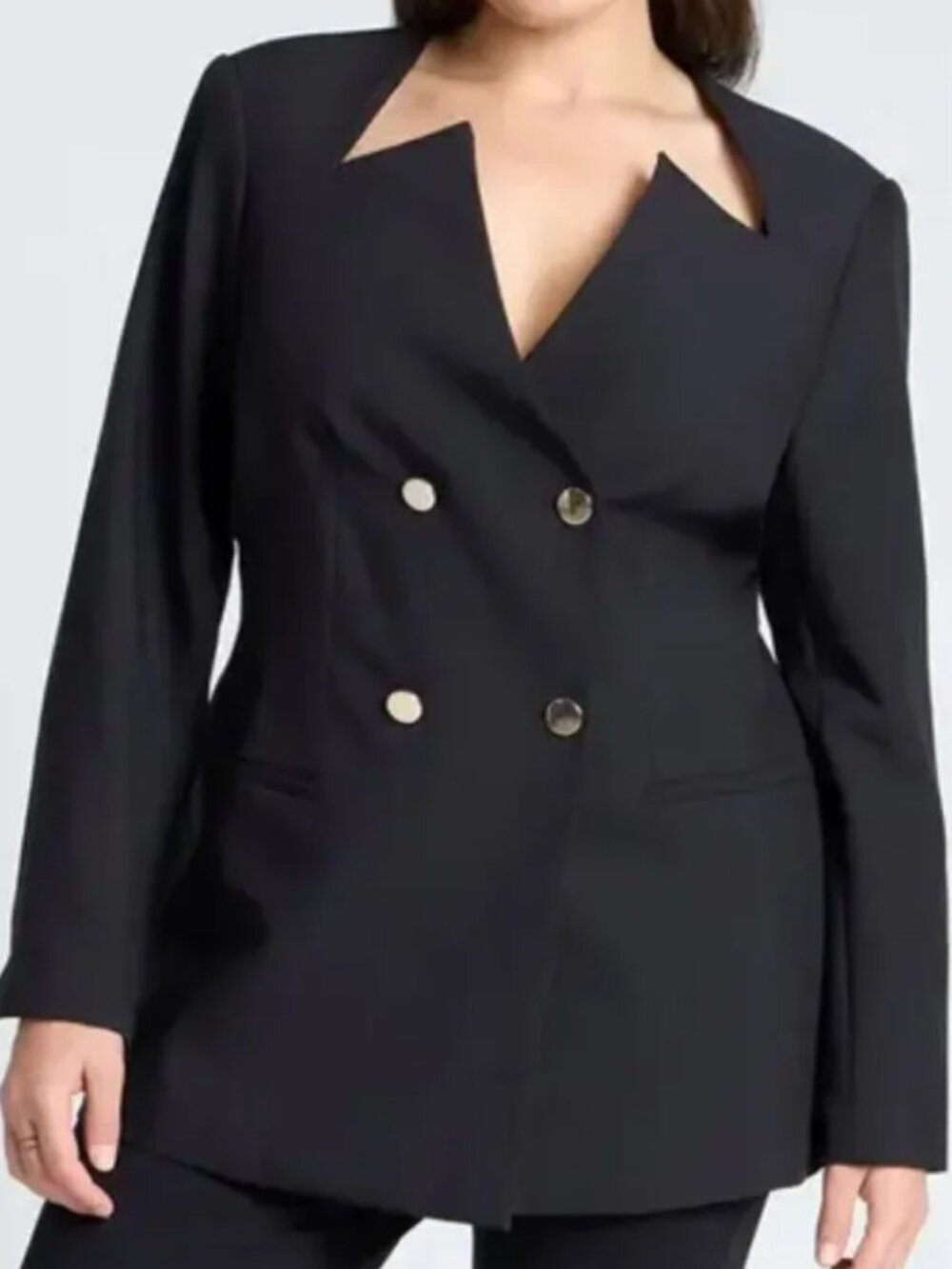 Eloquii Cutaway Neckline Double Breasted Blazer